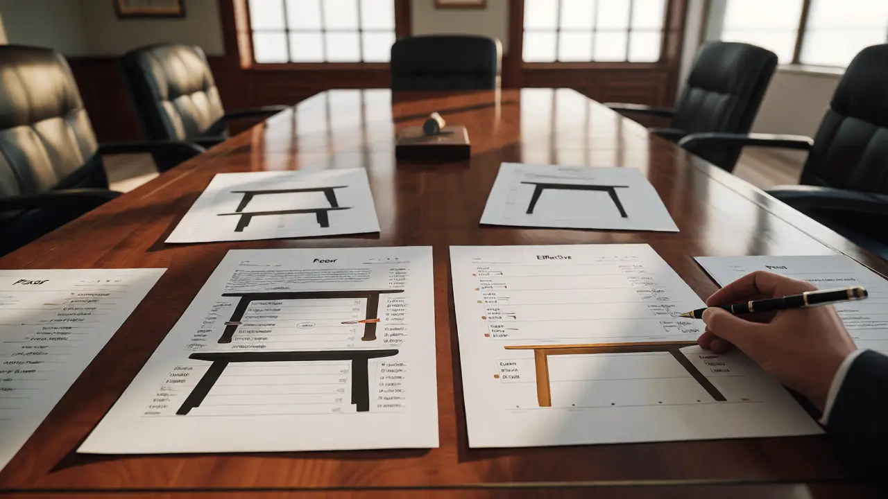 Comparison of poor and effective forensic data table designs on a conference table.