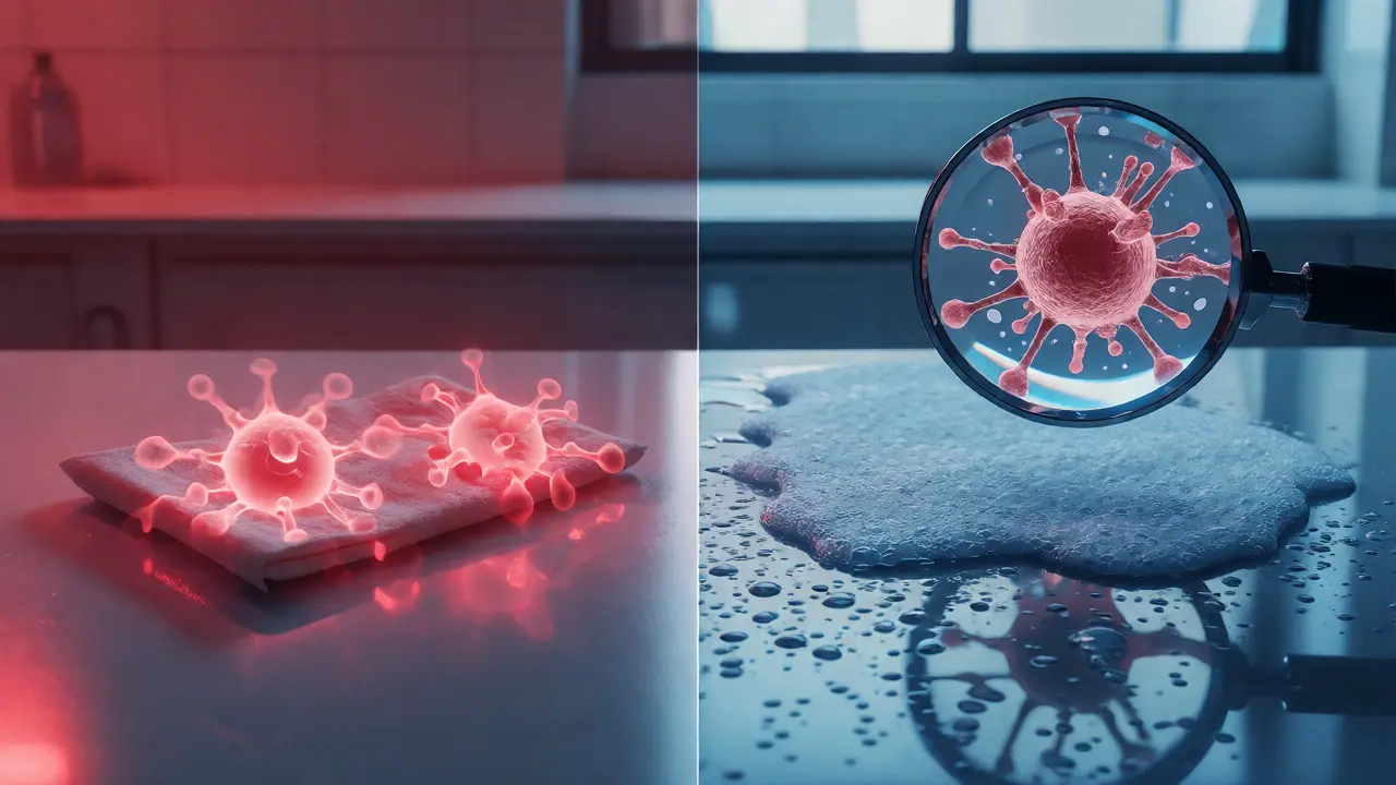 Comparison of quick wipe vs proper disinfectant contact time