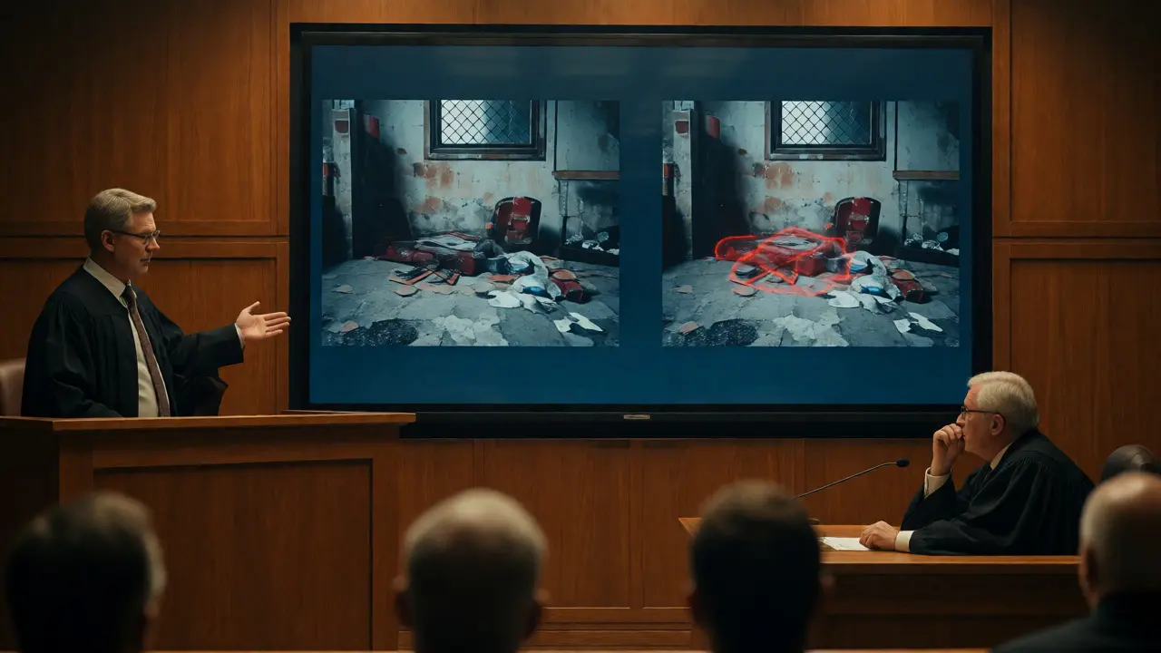 Expert presenting photo analysis in court