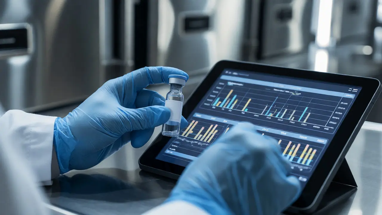 Forensic pathologist holding toxicology sample in morgue