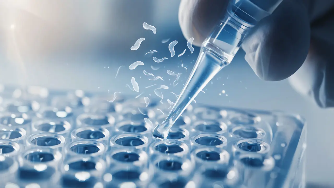 Macro shot of DNA pipetting with contamination visuals