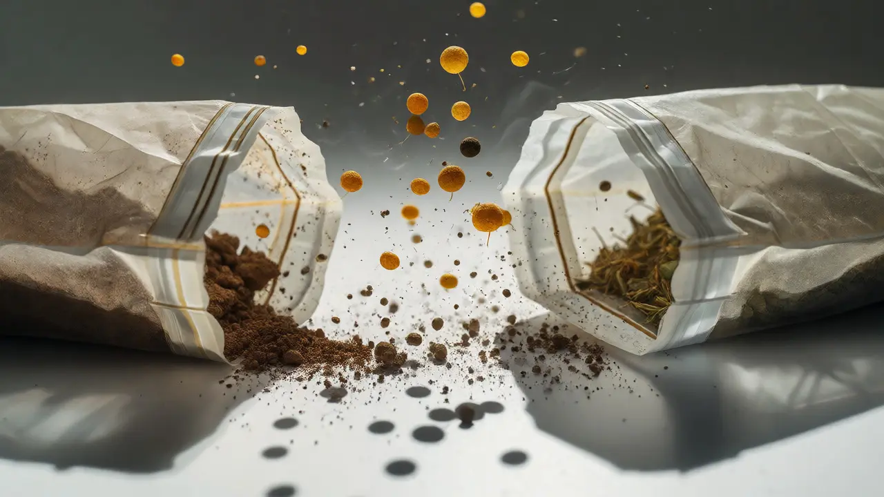 Microscopic particles transferring between open evidence bags
