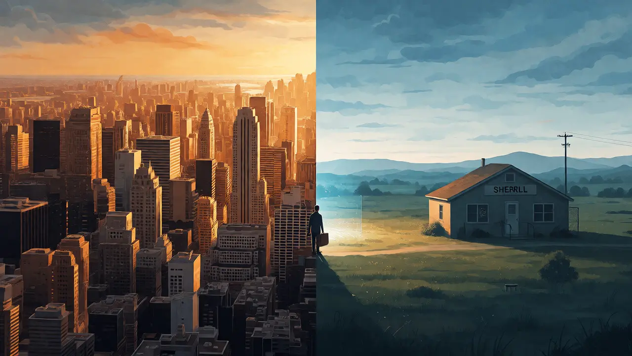 Split view of city versus rural life for forensic careers